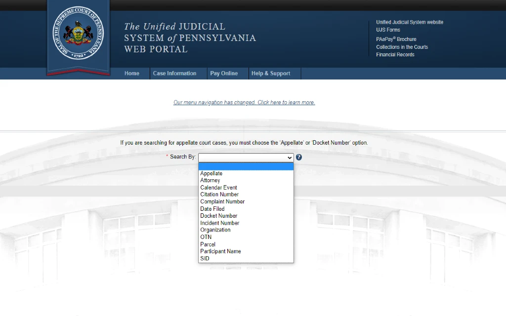 Search Pennsylvania PA Public Records Databases Free   Pennsylvania Web Portal Case Search.webp