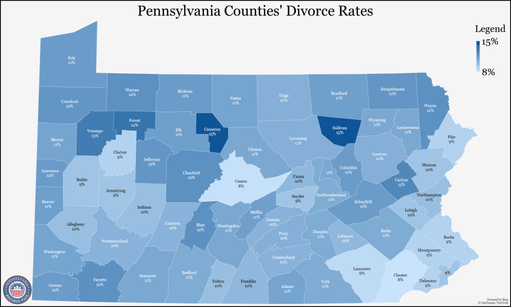 Search Pennsylvania Public Records Databases Free   Pennsylvania Counties Divorce Rates 1024x615 